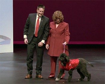 Dr. John Rossmeisl, Laura Kamienski, and her dog Emily